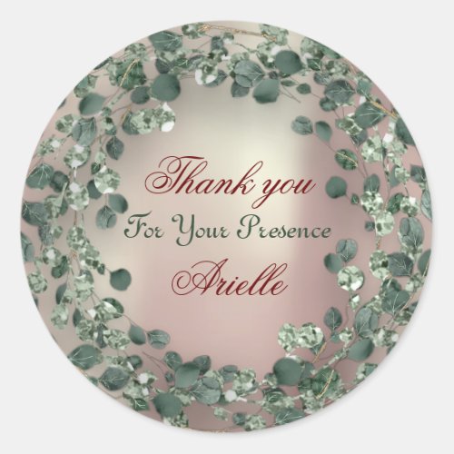Thank You Eucalyptus Birthday Bride Greenery Pearl Classic Round Sticker