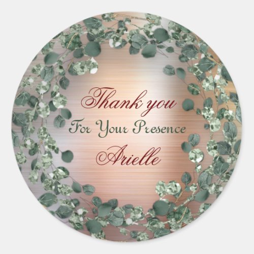 Thank You Eucalyptus Birthday Bride Greenery Rose Classic Round Sticker