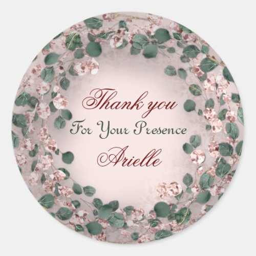 Thank You Eucalyptus Birthday Bride Greenery Rose Classic Round Sticker