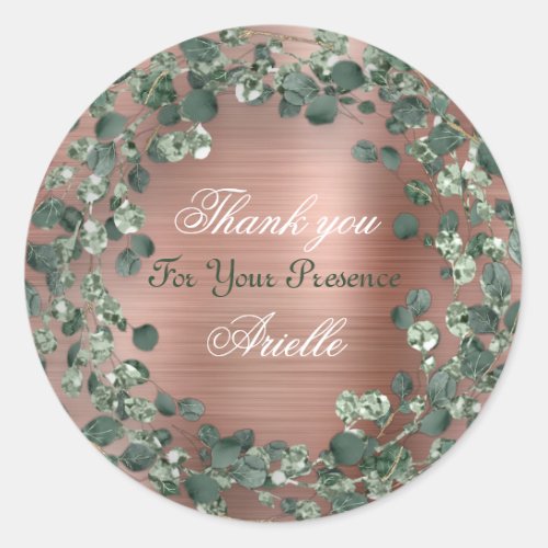 Thank You Eucalyptus Birthday Bride Mint Blush Classic Round Sticker