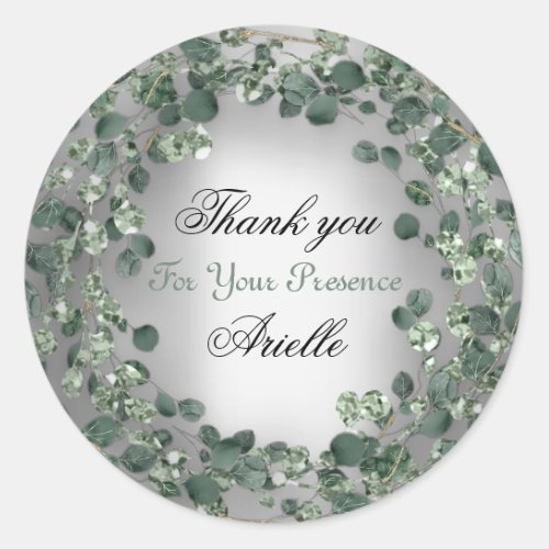 Thank You Eucalyptus Birthday Bride Mint Gray Classic Round Sticker