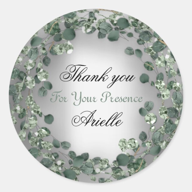 Thank You Eucalyptus Birthday Bride Mint Gray Classic Round Sticker (Front)