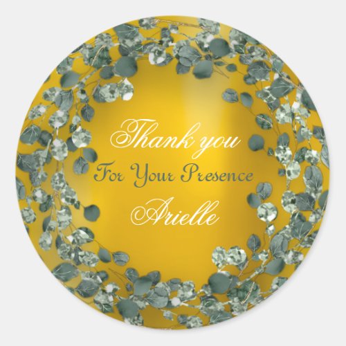 Thank You Eucalyptus Birthday Bride Mint Yellowsto Classic Round Sticker