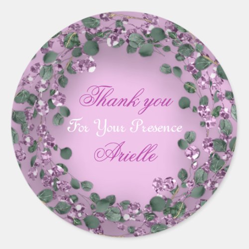 Thank You Eucalyptus Birthday Bride Pink Green Classic Round Sticker