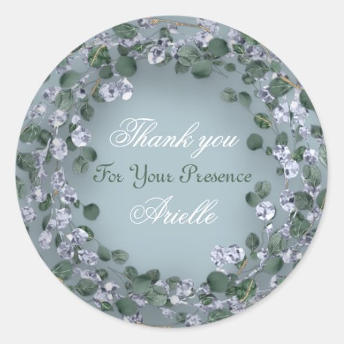 Thank You Eucalyptus Birthday Bride Smoky Blue Classic Round Sticker