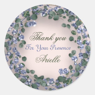 Thank You Eucalyptus Birthday Mint Greenery Blue Classic Round Sticker