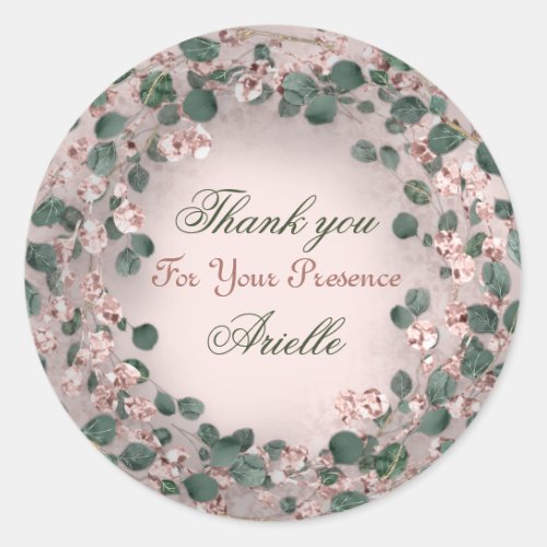 Thank You Eucalyptus Birthday Mint Greenery Powder Classic Round Sticker