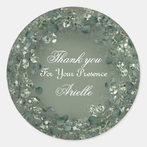 Thank You Eucalyptus Birthday Mint Greenery Wood Classic Round Sticker