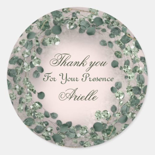 Thank You Eucalyptus Birthday Rustic GREEN  Powder Classic Round Sticker