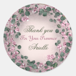 Thank You Eucalyptus Birthday Rustic Mint Pink Classic Round Sticker
