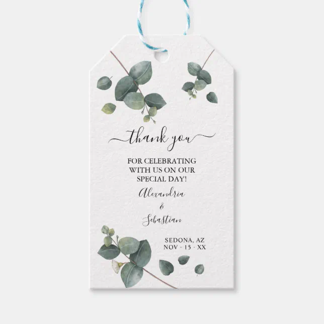 Thank You Eucalyptus Greenery Wedding Favor Gift Tags | Zazzle