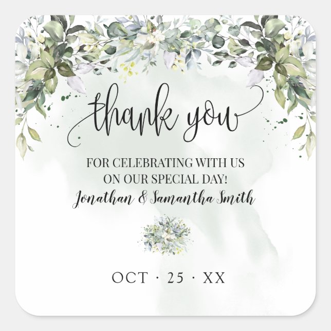 Thank you eucalyptus succulent greenery wedding square sticker (Front)