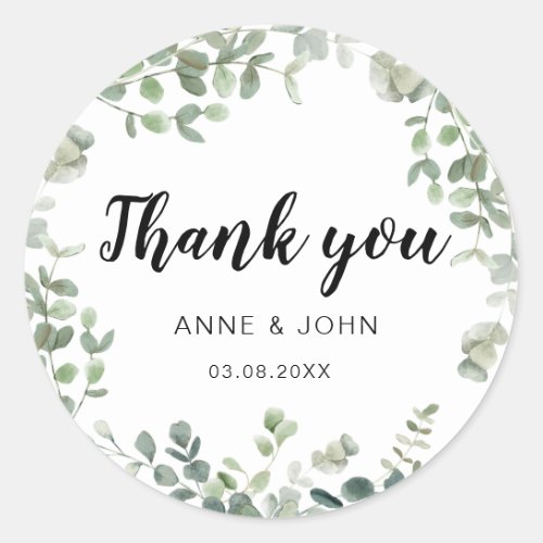 Thank you Eucalyptus Wedding Classic Round Sticker