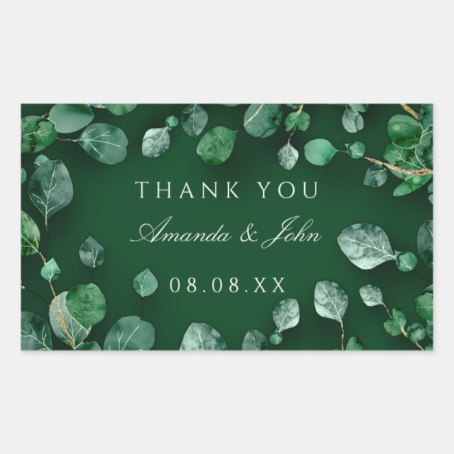 Thank You Eucalyptus Woodland Rustic Wedding Green Rectangular Sticker (Front)