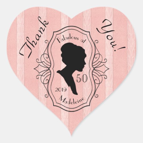 Thank You Fabulous at Fifty Cameo Lady Silhouette Heart Sticker