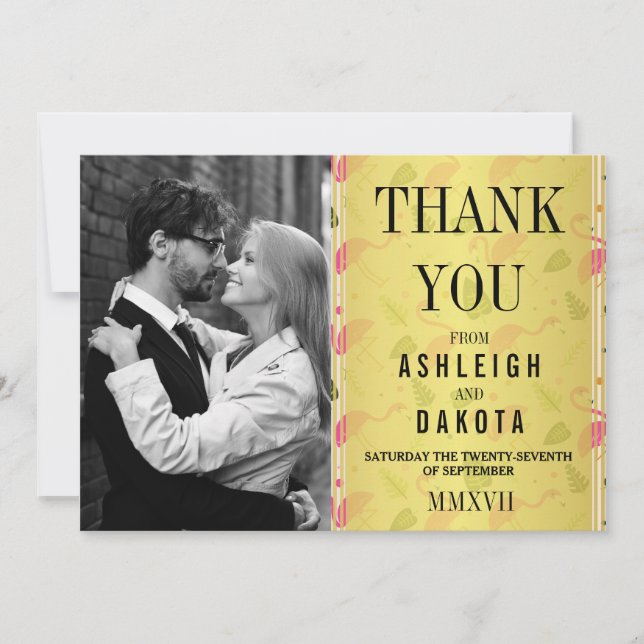 Thank You | Fabulous Modern Hot Pink Flamingos Card (Front)