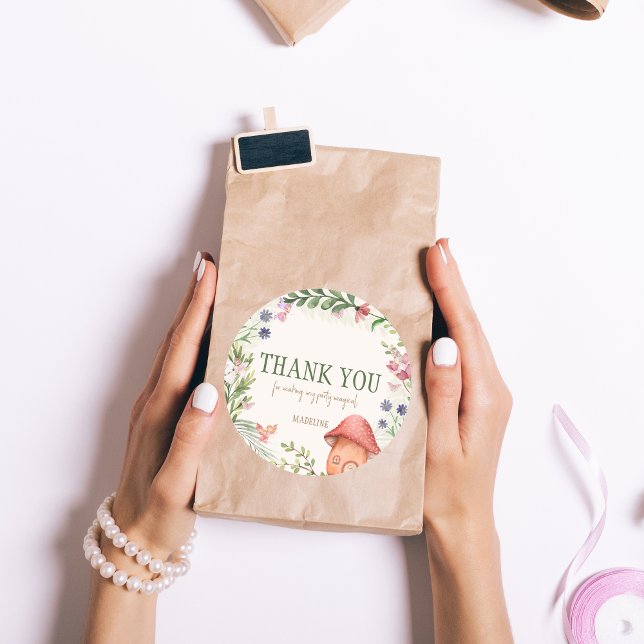 Thank you Fairy Enchanted Forest Party Favor Classic Round Sticker (Creator Uploaded)