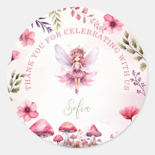 Thank You Fairy First Birthday Enchanted Forest Classic Round Sticker