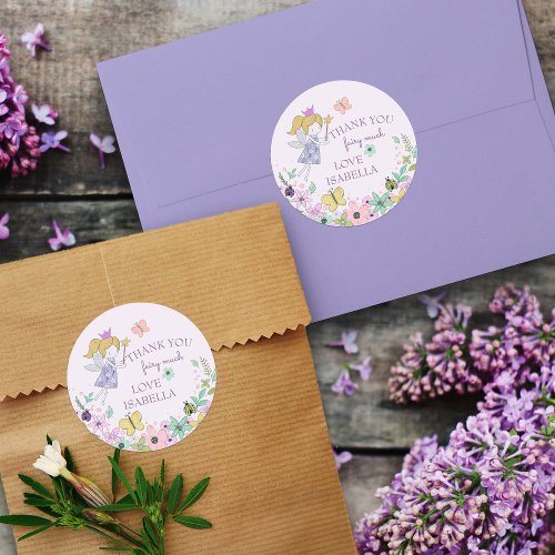 Thank You Fairy Flower Garden Lilac Classic Round Sticker