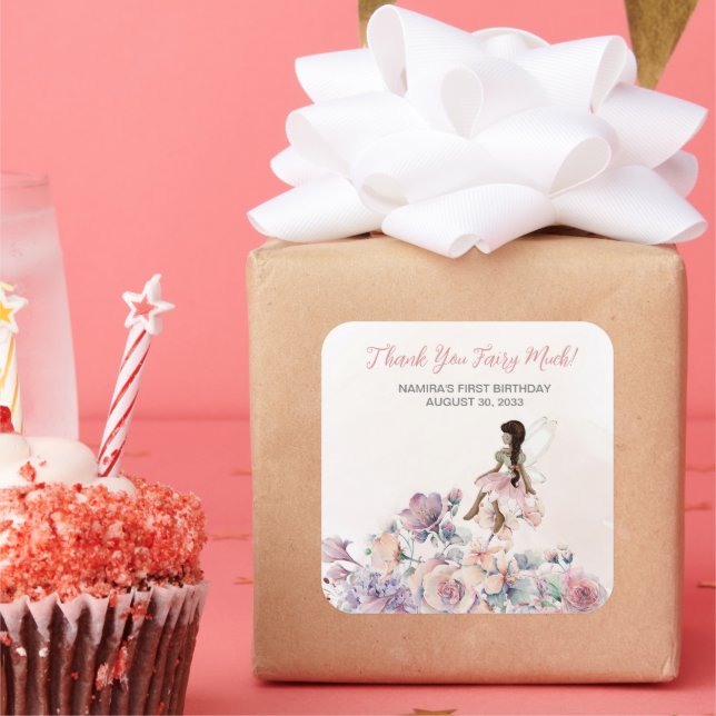 Thank you Fairy Much Birthday Favor Square Sticker (Party)