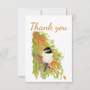 Thank You Fall Autumn Chickadee Bird Nature Art Card