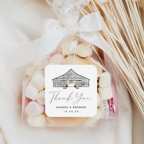 Thank You Fall Barn Pumpkins Wedding Square Sticker