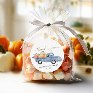 Thank you Fall Blue Vintage Truck Baby Shower Classic Round Sticker