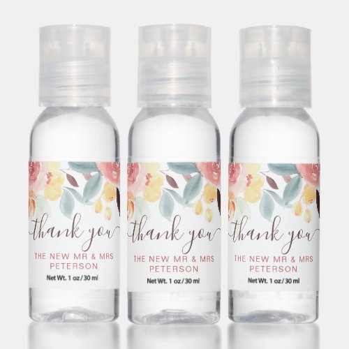 Thank you fall boho rustic floral bloom wedding hand sanitizer