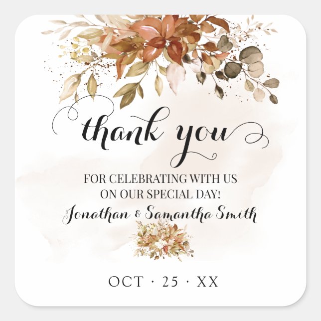 Thank you Fall eucalyptus Shower Autumn Wedding Square Sticker (Front)