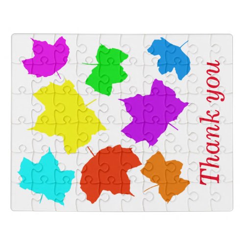 Thank You Fall Leaf Patterns Leaves Multicolor Jigsaw Puzzle