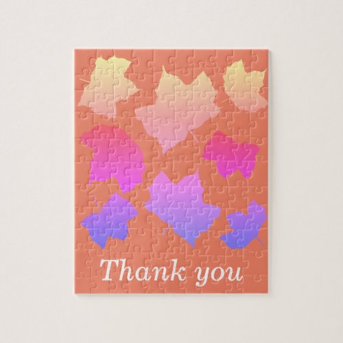 Thank You Fall Leaf Patterns Leaves Pink Orange Jigsaw Puzzle