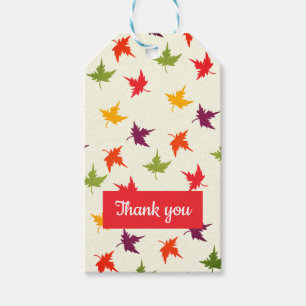 Thank You Fall Leaves Pattern Autumn Leaf Red Gift Tags