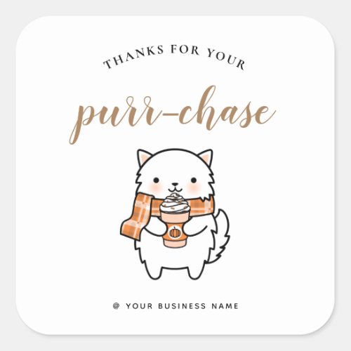 thank you fall pumpkin spice funny cat pun  square sticker