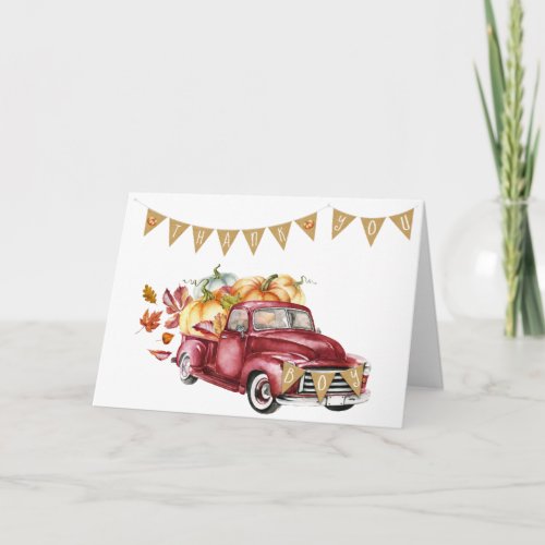 Thank You Fall Pumpkin Truck Boy Baby Shower Card