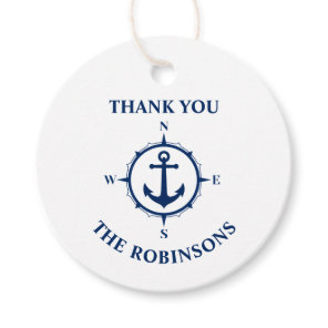 Thank You Family Name Compass Anchor Blue White Favor Tags