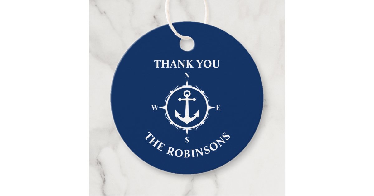 Thank You Family Name Compass Anchor Navy Blue Favor Tags | Zazzle