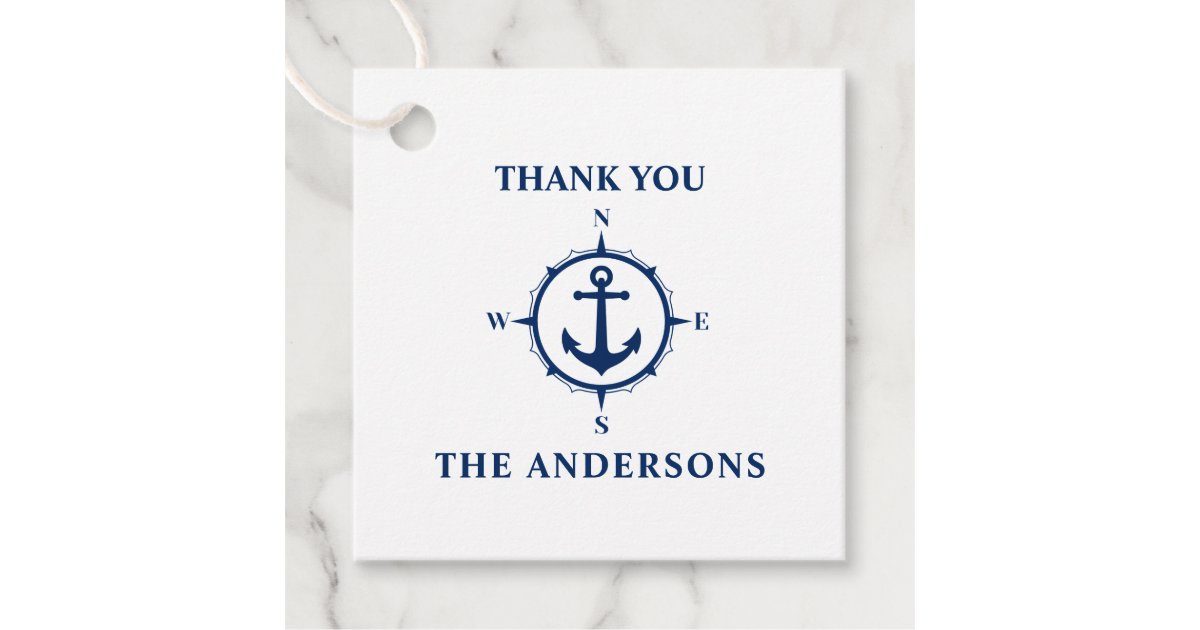 Thank You Family Name Compass Anchor White & Blue Favor Tags | Zazzle
