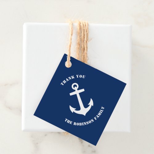 Thank You Family Name Nautical Boat Anchor Navy Favor Tags