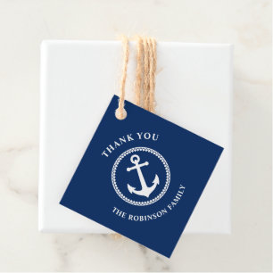 Thank You Family Name Nautical Sea Anchor Navy Favor Tags