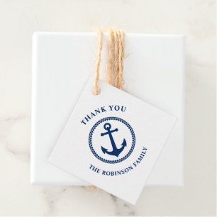 Thank You Family Name Nautical Sea Anchor Navy Favor Tags