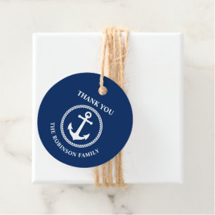 Thank You Family Name Nautical Sea Anchor Navy Favor Tags