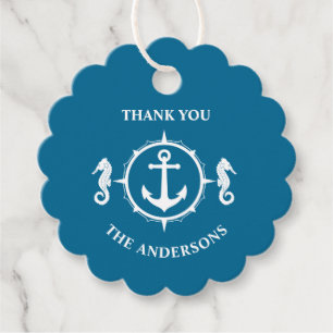 Thank You Family Name Seahorse Anchor Aqua Blue Favor Tags