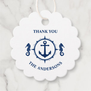 Thank You Family Name Seahorse Anchor Navy Blue Favor Tags