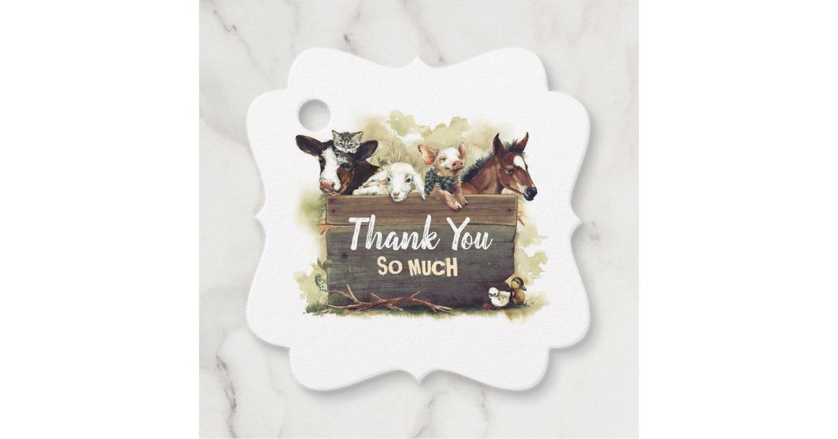 Thank You Farm Animals Birthday Party Favor Tags | Zazzle