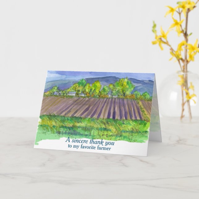 Thank You Farmer Fields Mountains Landscape Card (Yellow Flower)