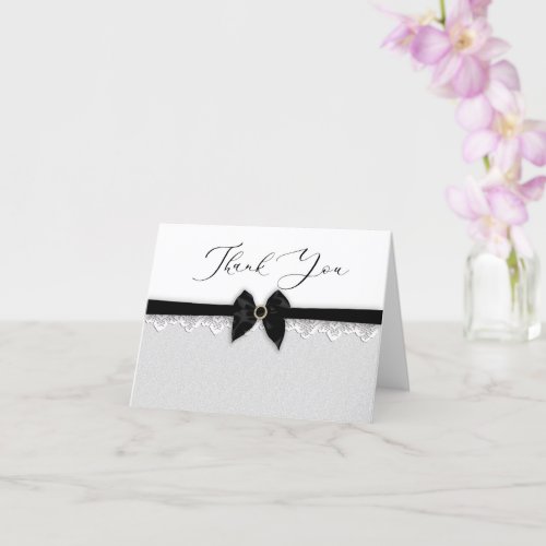 Thank You  Faux Black BowRibbon Jewel Pin Card