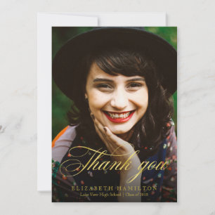 Thank You Faux Foil Gold Classy Script Grad Photo Announcement