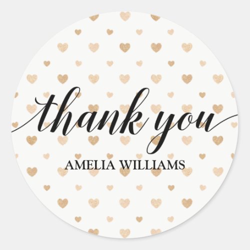 Thank You Faux Glitter Hearts Classic Round Sticker