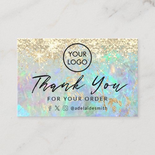 thank you faux glitter opal background business card