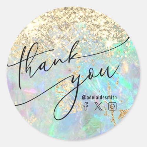 thank you faux glitter opal classic round sticker